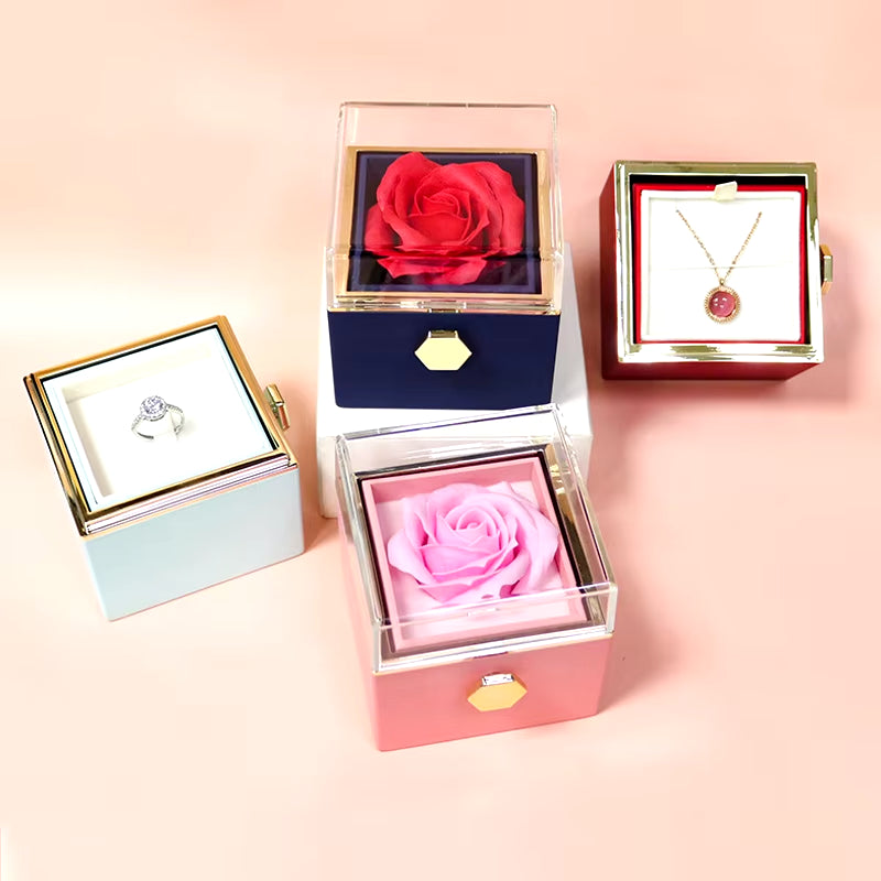 1PC Rotating Eternal Rose Flower Jewelry Box 