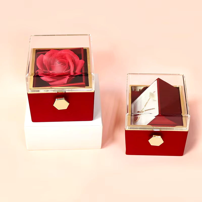 1PC Rotating Eternal Rose Flower Jewelry Box 