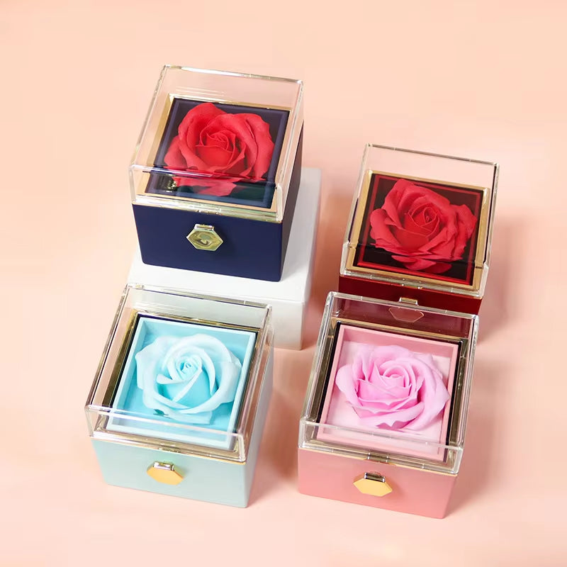 1PC Rotating Eternal Rose Flower Jewelry Box 