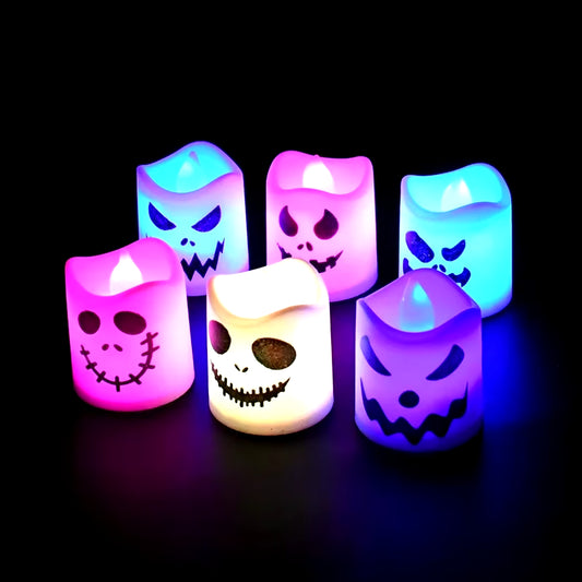 6Pcs Halloween LED Ghost Candles - Spooky Party & Haunted House Decor