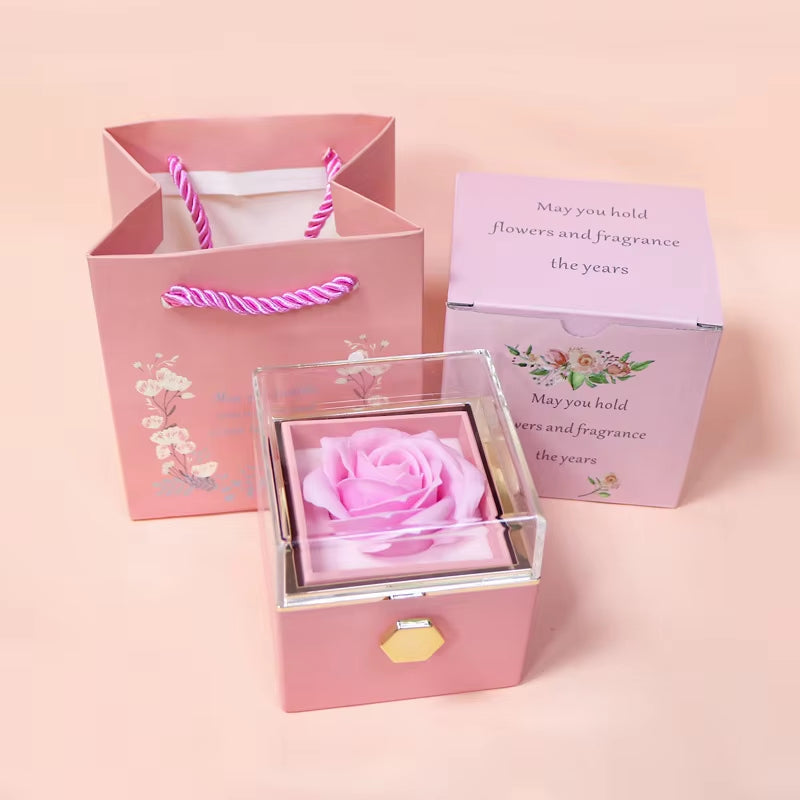 1PC Rotating Eternal Rose Flower Jewelry Box 