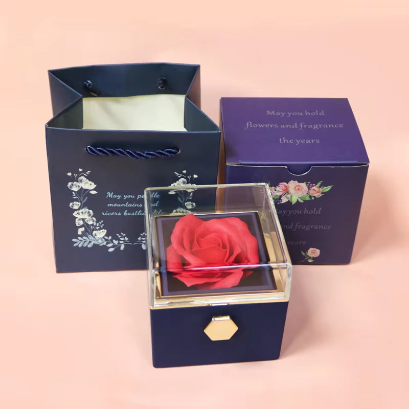 1PC Rotating Eternal Rose Flower Jewelry Box 